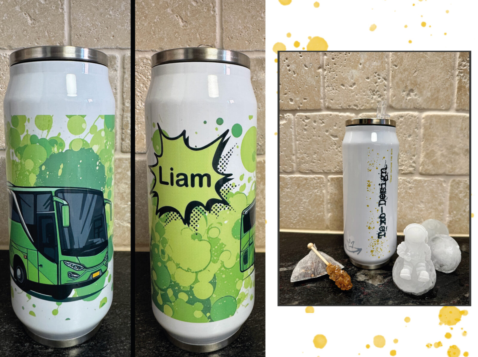 Thermodose Trinkflasche mit Strohhalm: Bus Liam